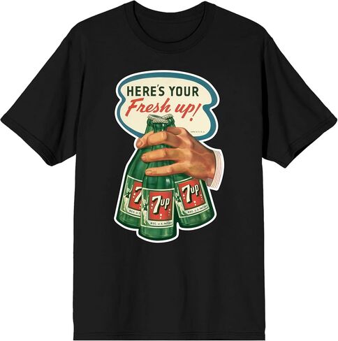 7UP Here's Your Fresh Up!, Hand with 3 Bottle og Green Softdrinks, Black Short Sleeve Adult T-Shirt in Saudi Arabia