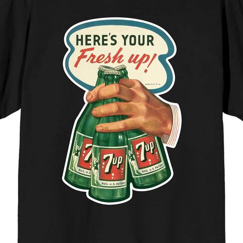 7UP Here's Your Fresh Up!, Hand with 3 Bottle og Green Softdrinks, Black Short Sleeve Adult T-Shirt in Saudi Arabia