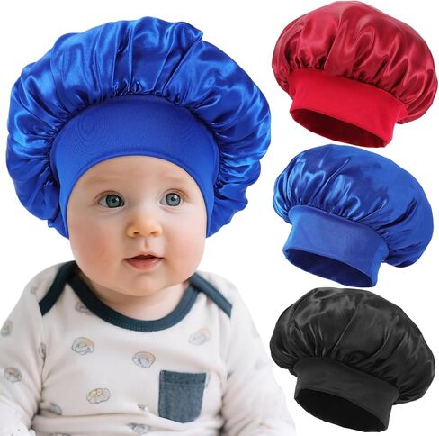 3 PCS Satin Bonnets for Kids,Toddler Silk Bonnet,Kid Satin Silk Hair Bonnet,Child Sleeping Cap with Elastic Band for Sleeping Kids Girls Boys Baby Toddler in Saudi Arabia