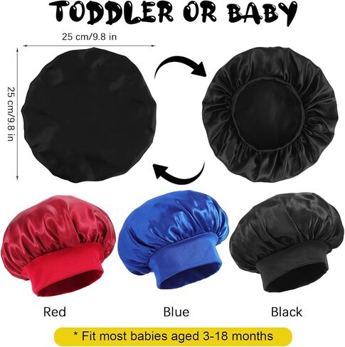 3 PCS Satin Bonnets for Kids,Toddler Silk Bonnet,Kid Satin Silk Hair Bonnet,Child Sleeping Cap with Elastic Band for Sleeping Kids Girls Boys Baby Toddler in Saudi Arabia