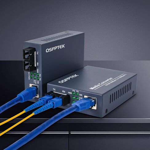 A Pair Gigabit Ethernet Media Converter, 10/100/1000Mbps Networks Ethernet to Fiber Media Converter, with 2pcs 1000Base-LX SFP Module (1.25Gb/s, Single-Mode, Dual LC, 1310nm, 20km) in Kuwait