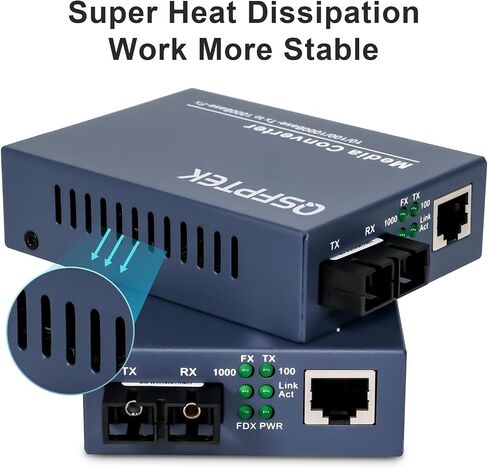 A Pair Gigabit Ethernet Media Converter, 10/100/1000Mbps Networks Ethernet to Fiber Media Converter, with 2pcs 1000Base-LX SFP Module (1.25Gb/s, Single-Mode, Dual LC, 1310nm, 20km) in Kuwait