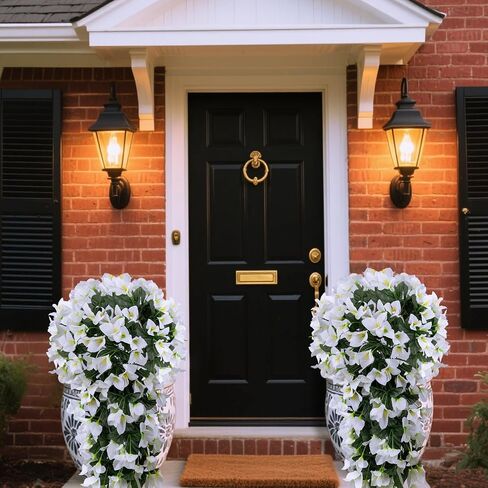 2pcs Outdoor Artificial Faux Bougainvillea Hanging Flowers Plants, Fake White Flowers Plant Silk UV Resistant for Outdoor Outside Summer, Decoration For Front Door Porch Planter Balcony (White) in Kuwait