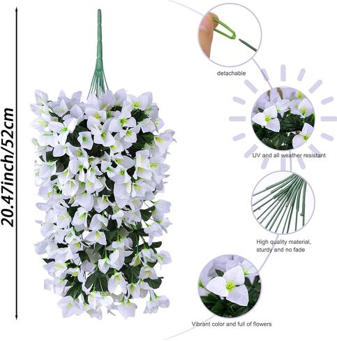 2pcs Outdoor Artificial Faux Bougainvillea Hanging Flowers Plants, Fake White Flowers Plant Silk UV Resistant for Outdoor Outside Summer, Decoration For Front Door Porch Planter Balcony (White) in Kuwait