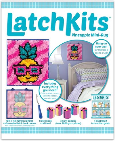 LatchKits Latch Hook Kits for Kids – Kids Crafts, Arts and Crafts, Yarn Art, Wall Hanging & Mini-Rugs, Craft Supplies, Pre-Cut Yarm, Easy to Follow Pattern, Hook Included, Arts & Craft, Ages 6+ in Kuwait
