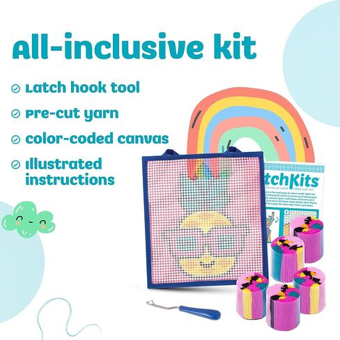 LatchKits Latch Hook Kits for Kids – Kids Crafts, Arts and Crafts, Yarn Art, Wall Hanging & Mini-Rugs, Craft Supplies, Pre-Cut Yarm, Easy to Follow Pattern, Hook Included, Arts & Craft, Ages 6+ in Kuwait