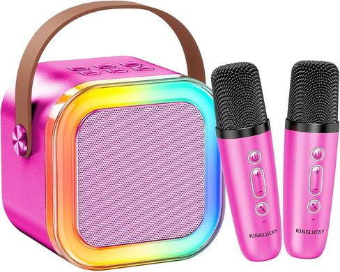 TOP Mini Karaoke Machine for Kids (with Fun Voice Effects & LED Lights) Christmas Birthday Gifts Toys for 3-12+ Girls, Portable Mini Karaoke Machine with 2 Wireless Microphones Black & Blue in Kuwait