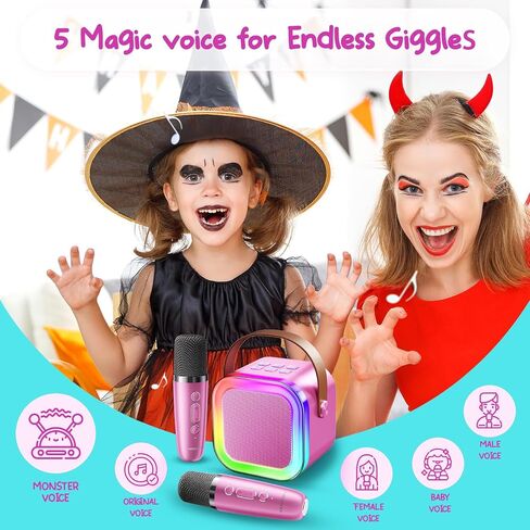 TOP Mini Karaoke Machine for Kids (with Fun Voice Effects & LED Lights) Christmas Birthday Gifts Toys for 3-12+ Girls, Portable Mini Karaoke Machine with 2 Wireless Microphones Black & Blue in Kuwait