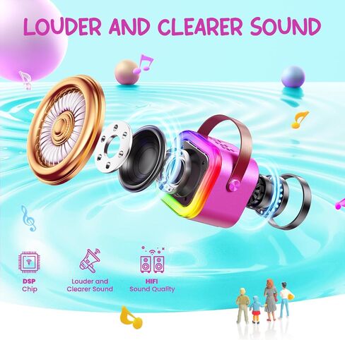 TOP Mini Karaoke Machine for Kids (with Fun Voice Effects & LED Lights) Christmas Birthday Gifts Toys for 3-12+ Girls, Portable Mini Karaoke Machine with 2 Wireless Microphones Black & Blue in Kuwait