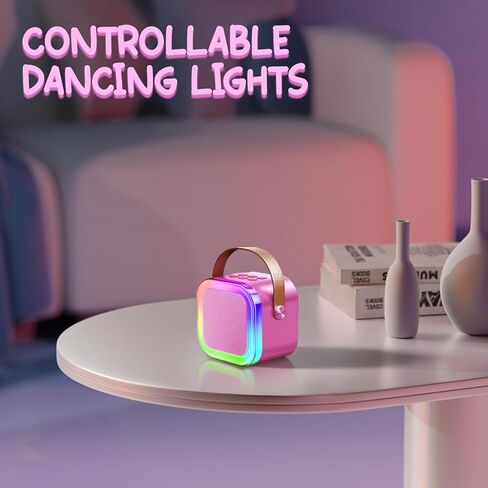 TOP Mini Karaoke Machine for Kids (with Fun Voice Effects & LED Lights) Christmas Birthday Gifts Toys for 3-12+ Girls, Portable Mini Karaoke Machine with 2 Wireless Microphones Black & Blue in Kuwait