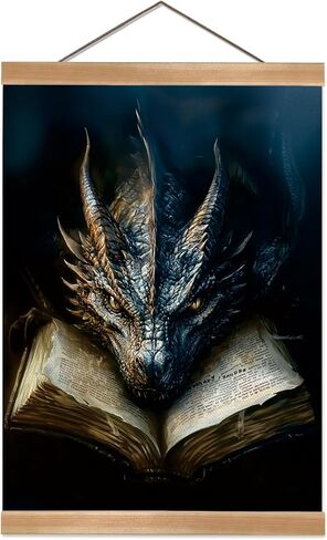 ZTGDA Book Dragon Wall Art,Dark Academia Vintage Poster, Gothic Canvas Print for Book Lovers, Fantasy Wall Decor for Bedroom, Library or Office, Mysterious Bookworm Gift(dragon) in Saudi Arabia