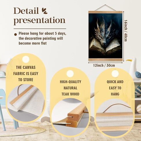 ZTGDA Book Dragon Wall Art,Dark Academia Vintage Poster, Gothic Canvas Print for Book Lovers, Fantasy Wall Decor for Bedroom, Library or Office, Mysterious Bookworm Gift(dragon) in Saudi Arabia