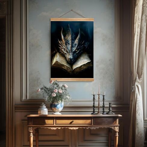 ZTGDA Book Dragon Wall Art,Dark Academia Vintage Poster, Gothic Canvas Print for Book Lovers, Fantasy Wall Decor for Bedroom, Library or Office, Mysterious Bookworm Gift(dragon) in Saudi Arabia
