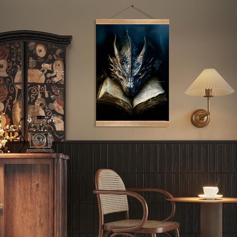 ZTGDA Book Dragon Wall Art,Dark Academia Vintage Poster, Gothic Canvas Print for Book Lovers, Fantasy Wall Decor for Bedroom, Library or Office, Mysterious Bookworm Gift(dragon) in Saudi Arabia