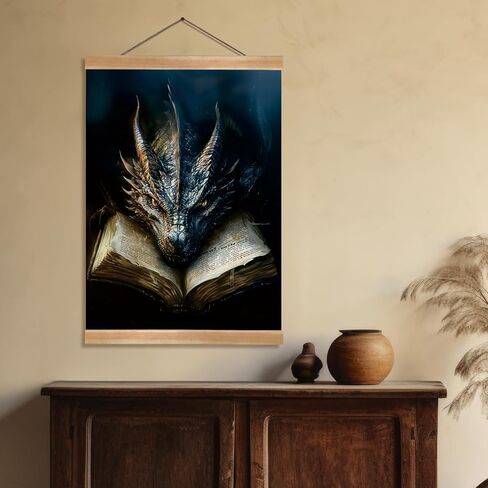 ZTGDA Book Dragon Wall Art,Dark Academia Vintage Poster, Gothic Canvas Print for Book Lovers, Fantasy Wall Decor for Bedroom, Library or Office, Mysterious Bookworm Gift(dragon) in Saudi Arabia