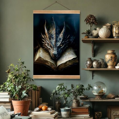 ZTGDA Book Dragon Wall Art,Dark Academia Vintage Poster, Gothic Canvas Print for Book Lovers, Fantasy Wall Decor for Bedroom, Library or Office, Mysterious Bookworm Gift(dragon) in Saudi Arabia