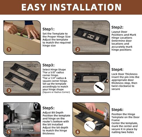 Door Jamb Hinge Jig Compatible with 8 Hinge Sizes from 2-1/2" to 6" and 5 Door Thickness from 1-3/8" to 2-1/2", Precise Efficient Hinge Installation(Red) in Saudi Arabia