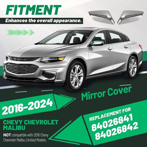 غطاء مرآة Kuafu متوافق مع 2016-2024 استبدال Chevy Chevrolet Malibu لـ 84026841 84026842 CAP Side Cap ABS (الفضي) in Saudi Arabia