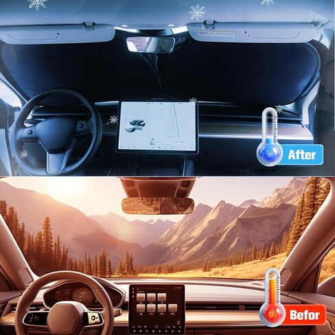 Windshield Sun Shade, Funny Puppy Foldable Car Front Window Covers, Sun Heat UV Rays Visor Protector Protection for Universal Cars, Trucks, and SUVs, Silver Coated on Both Sides（S, 55 * 28in） in Kuwait