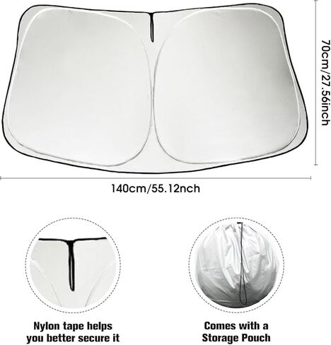Windshield Sun Shade, Funny Puppy Foldable Car Front Window Covers, Sun Heat UV Rays Visor Protector Protection for Universal Cars, Trucks, and SUVs, Silver Coated on Both Sides（S, 55 * 28in） in Kuwait