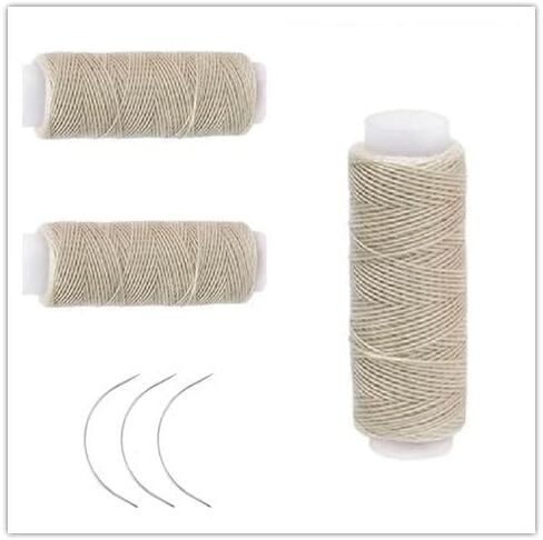 3 Rolls Cotton Sewing Thread Hair Weaving Thread Making Wig Hair Extension Hair Salon Weft Thread Black Brown Beige Thread with 3 Curved Needles (Silver Grey) in Saudi Arabia