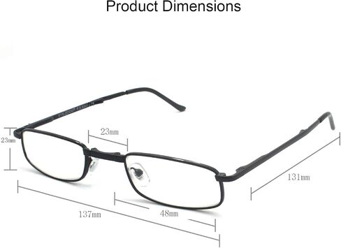 Compact Rectangular Metal Folding Reading Glasses with Leather Case for Men and Women in Kuwait