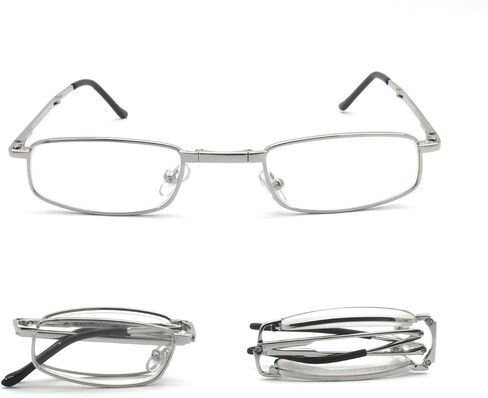 Compact Rectangular Metal Folding Reading Glasses with Leather Case for Men and Women in Kuwait