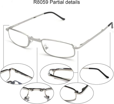 Compact Rectangular Metal Folding Reading Glasses with Leather Case for Men and Women in Kuwait