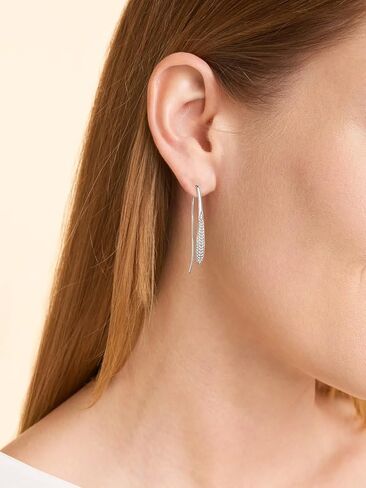 D Color VVS1 Clarity Moissanite Threader Earrings for Women, Solid 925 Sterling Silver Rhodium Finish, Hypoallergenic, Minimalist Jewelry in Kuwait