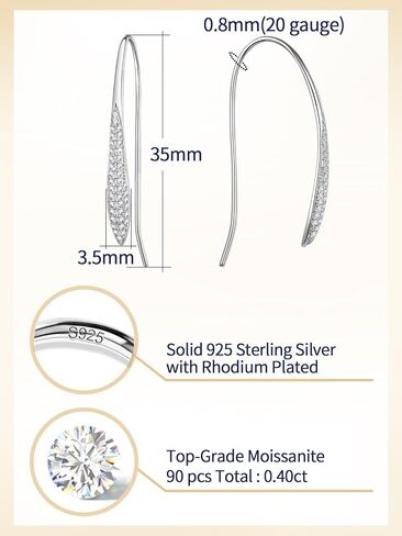 D Color VVS1 Clarity Moissanite Threader Earrings for Women, Solid 925 Sterling Silver Rhodium Finish, Hypoallergenic, Minimalist Jewelry in Kuwait
