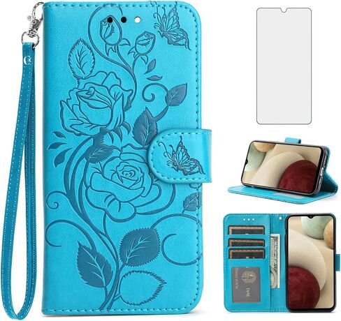 Asuwish Phone Case for Samsung Galaxy A12/M12 with Tempered Glass Screen Protector Cover and Wrist Strap Card Holder Slot Stand Cell Accessories Flip Wallet A 12 5G A-12 S12 12A 4G Women Men Purple in Saudi Arabia