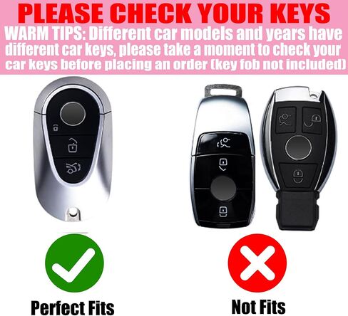 غطاء مفتاح FOB مع سلسلة مفاتيح ملائمة لـ Mercedes المتوافقة مع Benz 2020-2022 S-Class G-Class Key Protector للنساء ، 3 أزرار (فضية) in Kuwait