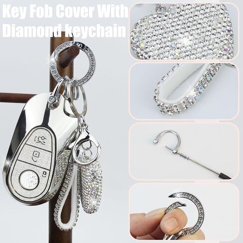 غطاء مفتاح FOB مع سلسلة مفاتيح ملائمة لـ Mercedes المتوافقة مع Benz 2020-2022 S-Class G-Class Key Protector للنساء ، 3 أزرار (فضية) in Kuwait