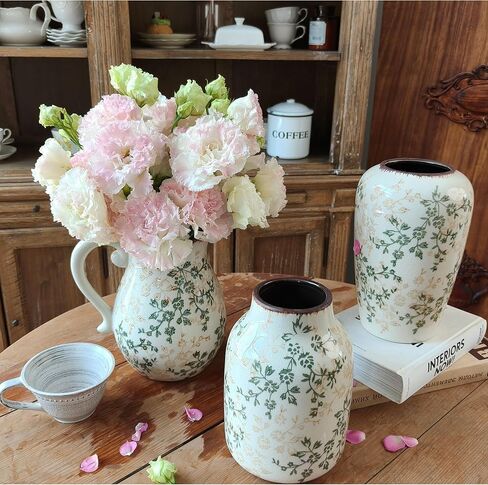 مزهرية من الخزف الريفي الرجعية الصقيل المزهريات الأزهار الزهرية عتيقة مزهرية مزهريات المزارع المزخرفة للديكور المنزلي غير مدرجة (N-20) in Kuwait