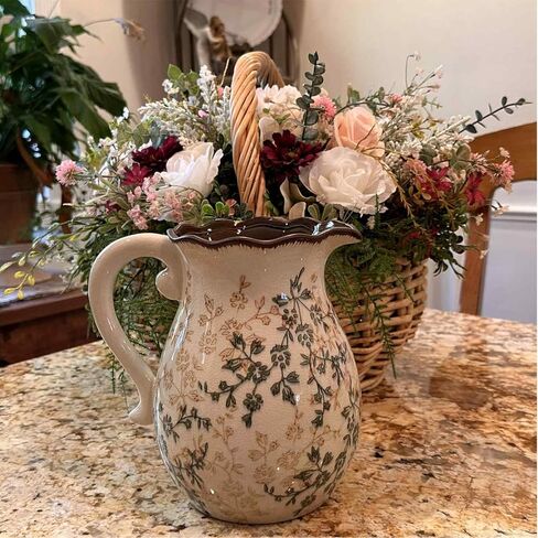 مزهرية من الخزف الريفي الرجعية الصقيل المزهريات الأزهار الزهرية عتيقة مزهرية مزهريات المزارع المزخرفة للديكور المنزلي غير مدرجة (N-20) in Kuwait