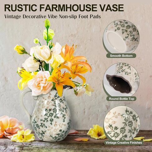 مزهرية من الخزف الريفي الرجعية الصقيل المزهريات الأزهار الزهرية عتيقة مزهرية مزهريات المزارع المزخرفة للديكور المنزلي غير مدرجة (N-20) in Kuwait