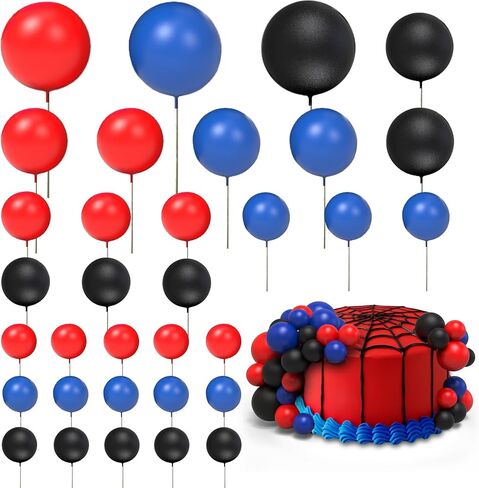 33 Pieces Ball Cake Topper Foam Balls Cupcake Topper Mini Balloon Cake Topper Red Blue White Cartoon Color Series Balls Cake Decorations for Birthday Wedding Anniversary Party Supplies (blue) in Saudi Arabia