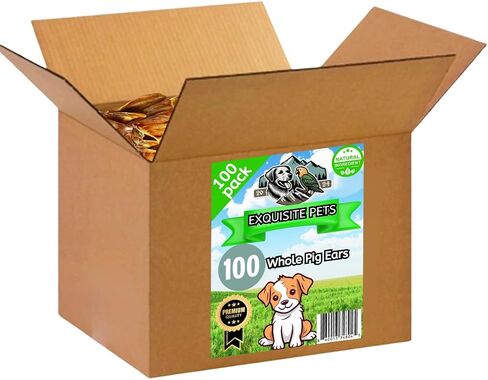 100-Pack of Roasted Pig Ears for Dogs-Bulk All Natural, Brazilian Single-Ingredient Chews! Safe & Digestible-Full-Size Ears! Cleans Teeth & Gums. Aggressive Chewers. Treats for Dogs in Saudi Arabia