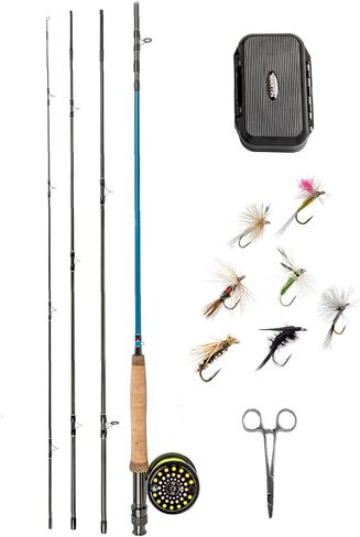 Martin Complete Fly Flying Rod and Reel Combo Kit ، 5/6-6-eight 8 أقدام من 3 أقدام من الألياف الزجاجية المعتدلة ، بكرة تحكم حافة أحداث واحدة ، خط 6 وزن ، 6 قطع ذبابة ، بني/أخضر in Kuwait