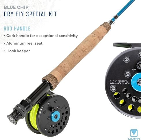 Martin Complete Fly Flying Rod and Reel Combo Kit ، 5/6-6-eight 8 أقدام من 3 أقدام من الألياف الزجاجية المعتدلة ، بكرة تحكم حافة أحداث واحدة ، خط 6 وزن ، 6 قطع ذبابة ، بني/أخضر in Kuwait