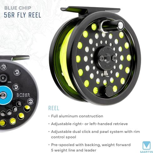Martin Complete Fly Flying Rod and Reel Combo Kit ، 5/6-6-eight 8 أقدام من 3 أقدام من الألياف الزجاجية المعتدلة ، بكرة تحكم حافة أحداث واحدة ، خط 6 وزن ، 6 قطع ذبابة ، بني/أخضر in Kuwait