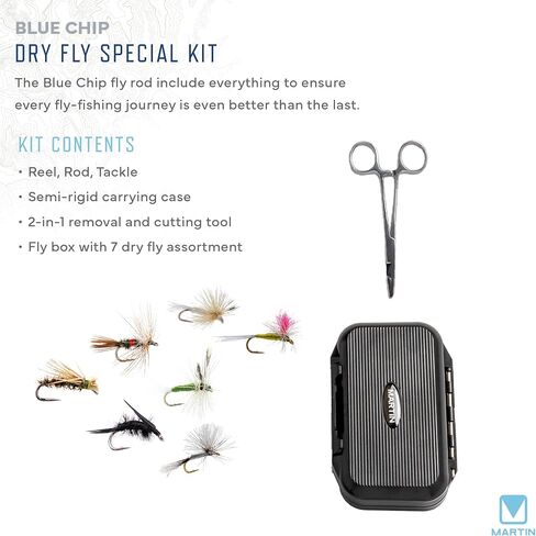 Martin Complete Fly Flying Rod and Reel Combo Kit ، 5/6-6-eight 8 أقدام من 3 أقدام من الألياف الزجاجية المعتدلة ، بكرة تحكم حافة أحداث واحدة ، خط 6 وزن ، 6 قطع ذبابة ، بني/أخضر in Kuwait