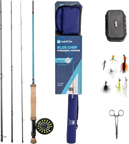 Martin Complete Fly Flying Rod and Reel Combo Kit ، 5/6-6-eight 8 أقدام من 3 أقدام من الألياف الزجاجية المعتدلة ، بكرة تحكم حافة أحداث واحدة ، خط 6 وزن ، 6 قطع ذبابة ، بني/أخضر in Kuwait