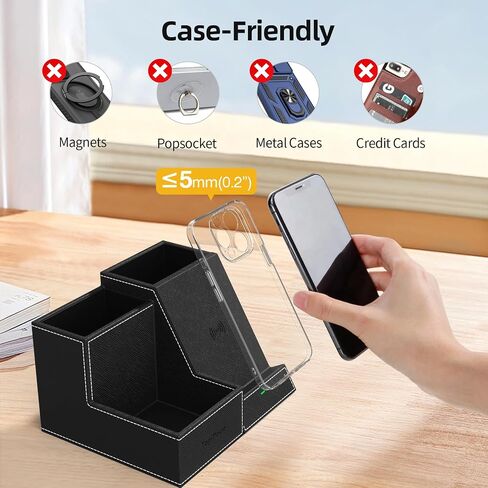 TopMade Fast Wireless Charger with Desk Organizer,Desk Storage,Multifunctional Desktop Organizer All in One Office Supplies and Desk Accessories Organizer with 3 Compartments and 1 Phone Stand in Kuwait