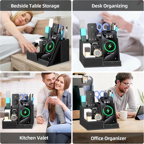 TopMade Fast Wireless Charger with Desk Organizer,Desk Storage,Multifunctional Desktop Organizer All in One Office Supplies and Desk Accessories Organizer with 3 Compartments and 1 Phone Stand in Kuwait