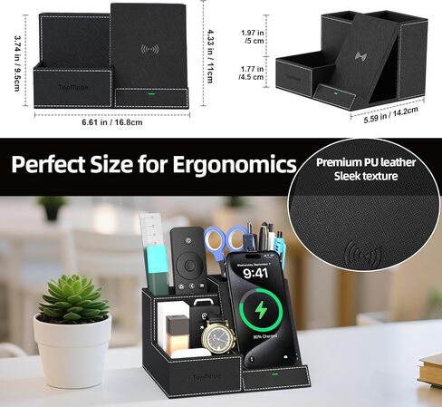 TopMade Fast Wireless Charger with Desk Organizer,Desk Storage,Multifunctional Desktop Organizer All in One Office Supplies and Desk Accessories Organizer with 3 Compartments and 1 Phone Stand in Kuwait