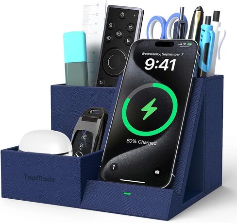 TopMade Fast Wireless Charger with Desk Organizer,Desk Storage,Multifunctional Desktop Organizer All in One Office Supplies and Desk Accessories Organizer with 3 Compartments and 1 Phone Stand in Kuwait