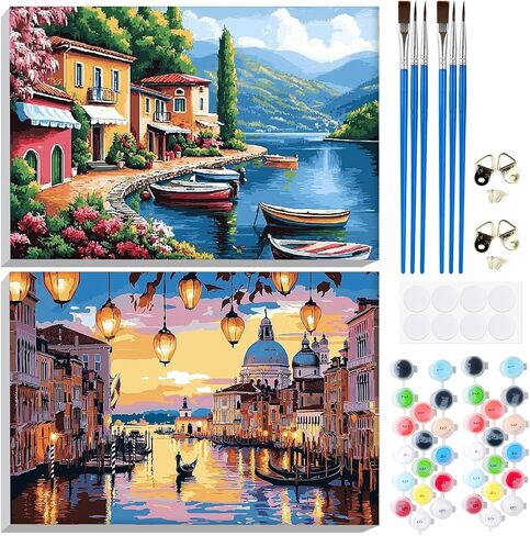 Genius maker 2 Pack Flowers Paint by Numbers Kits for Adults Beginners, Adults Paint by Number Kit Framed Canvas, Painting Kits for Adults, Easy Painting by Numbers for Adults Art Crafts 8x12inch in Saudi Arabia