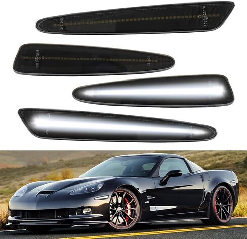 مصابيح علامة جانبية LED بيضاء متوافقة مع Corvette C6 Z06 ZR1 2005-2013 الأمامية المصد الخلفي المصد الخلفي مصابيح العدسة المدخنة in Saudi Arabia
