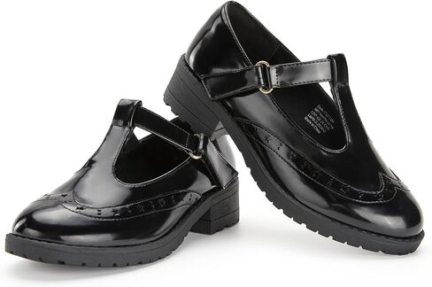 Toddler Girls Dress Shoes Mary Jane Flats Little Big Kid Wedding Party Princess School Uniform Ballet Black White Classic T-Strap Low Heel Hook and Loop Slip-On Soft Sole Closed Toe in Saudi Arabia